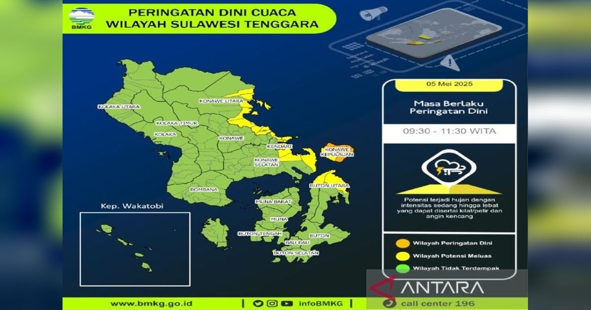 BMKG Imbau Waspada! Hujan Lebat, Angin Kencang, dan Petir Ancam Sulawesi Tenggara
