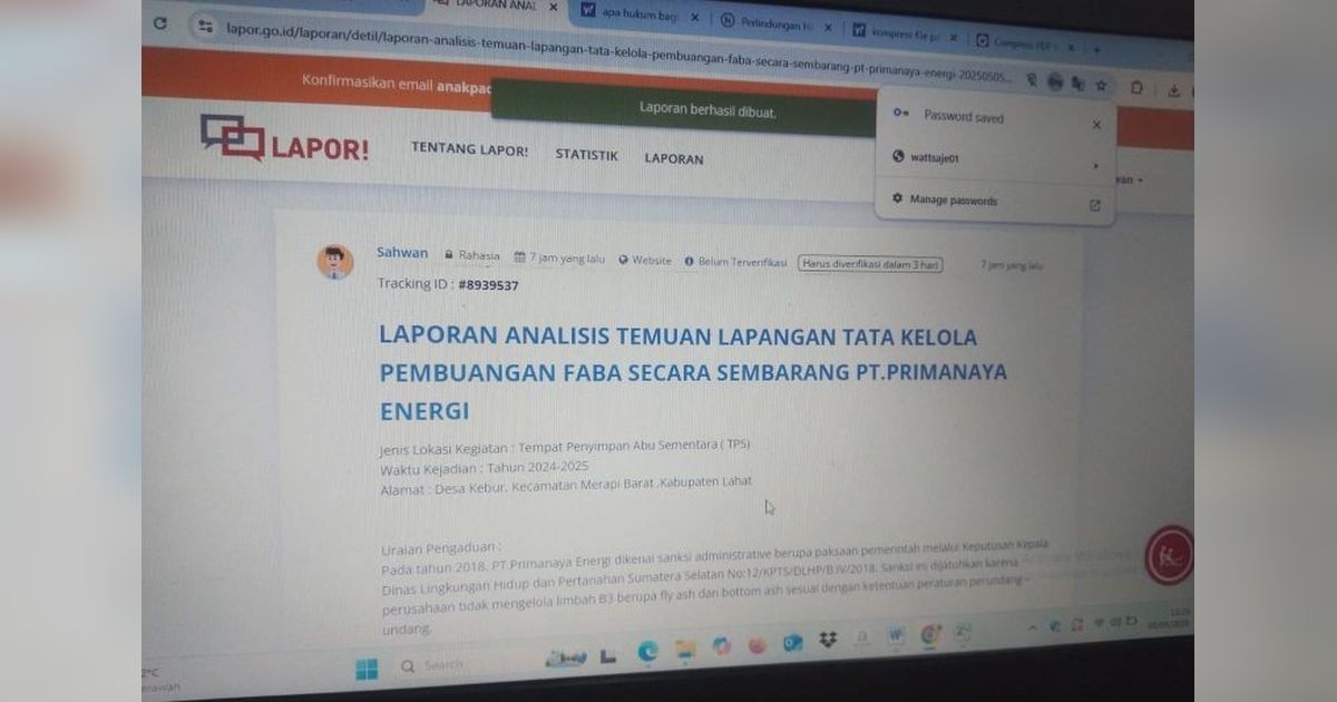 Koalisi STuEB Laporkan 15 Dugaan Kejahatan Lingkungan PLTU di Sumatera