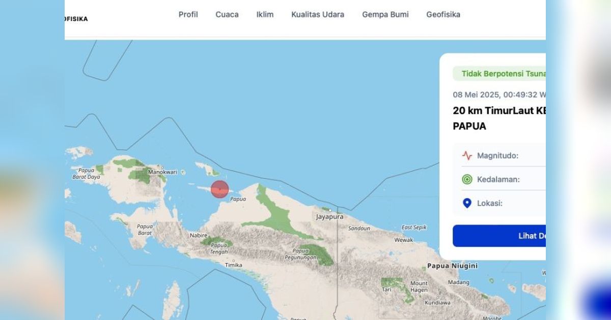 Gempa Magnitudo 5,1 Guncang Kepulauan Yapen, Papua: BMKG Pastikan Tak Berpotensi Tsunami
