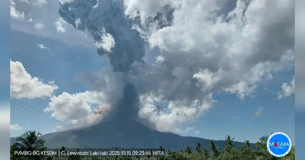 Erupsi Gunung Lewotobi Laki-Laki Tinggi Kolom Letusan Capai 8.000 M, Warga Diimbau Gunakan Masker