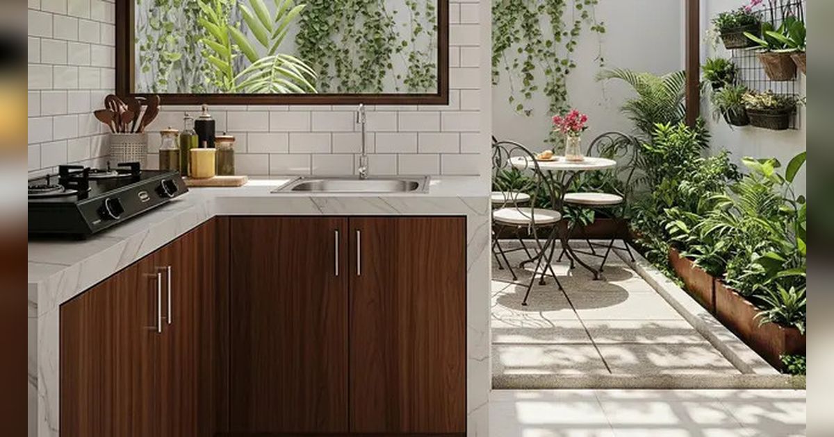 9 Desain Dapur Terbuka 2x3 Meter untuk Rumah Tipe 45 dengan Area Makan Bergaya Kafe Outdoor