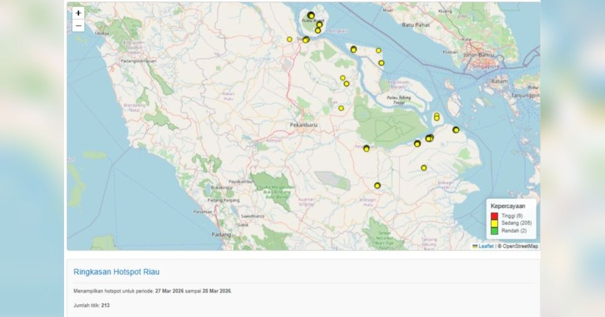 BMKG Deteksi 213 Titik Panas di Riau, Bengkalis dan Pelalawan Terbanyak