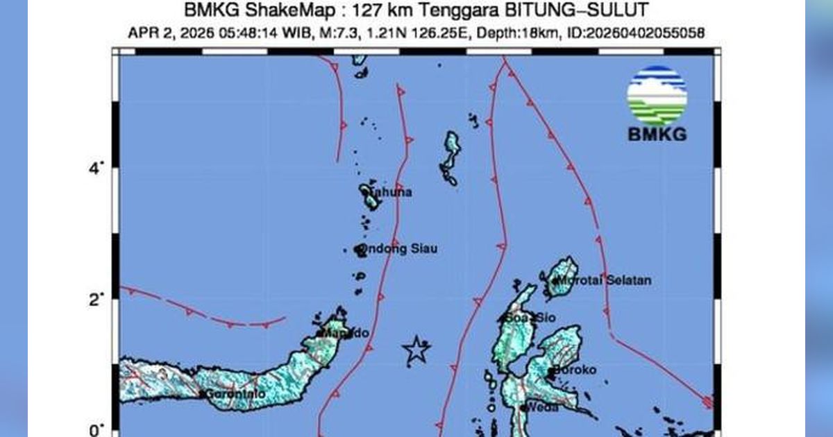 Gempa Magnitudo 7,3 Guncang Bitung Sulawesi Utara