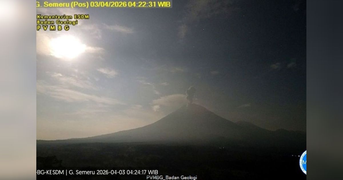 Gunung Semeru Erupsi Empat Kali Pagi Ini, Kolom Letusan Capai 1.200 Meter