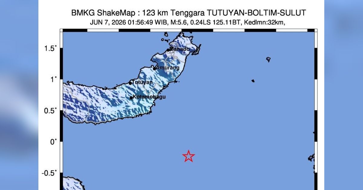 Gempa Magnitudo 5,7 Guncang Tutuyan Sulawesi Utara, BMKG Pastikan Tak Berpotensi Tsunami