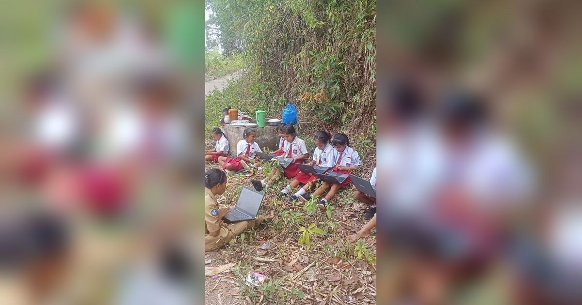 Demi dapat Sinyal, Siswa SD Rela Kerjakan Ujian di Hutan