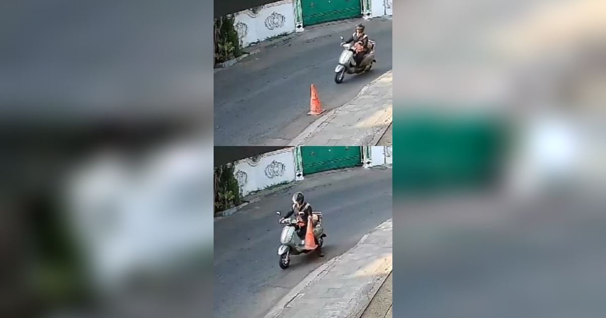 Viral Aksi Pemotor di Pasuruan Curi Cone di Jalanan, Aksinya Terekam CCTV