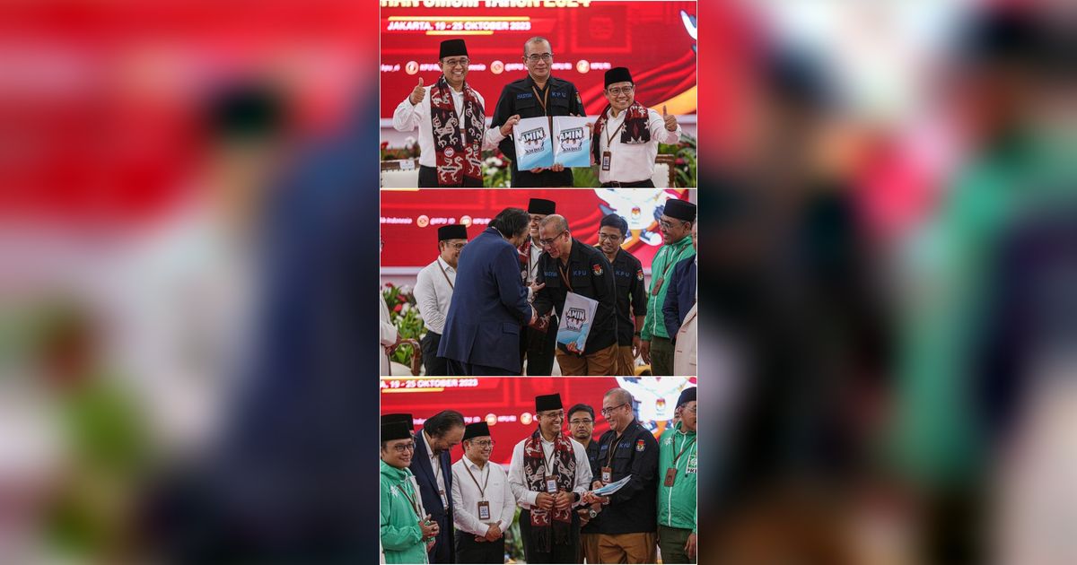 FOTO: Kompak Acungi Jempol dan Tersenyum, Anies dan Cak Imin Resmi Jadi Pasangan Pertama yang Mendaftar Capres dan Cawapres di KPU