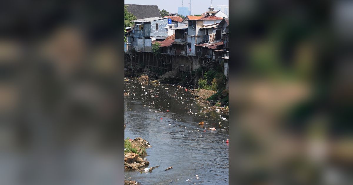 FOTO: Dulu Meluap hingga Membanjiri Ibu Kota, Kini Kondisi Aliran Kali Ciliwung Menyusut dan Menghitam Akibat Banyak Sampah