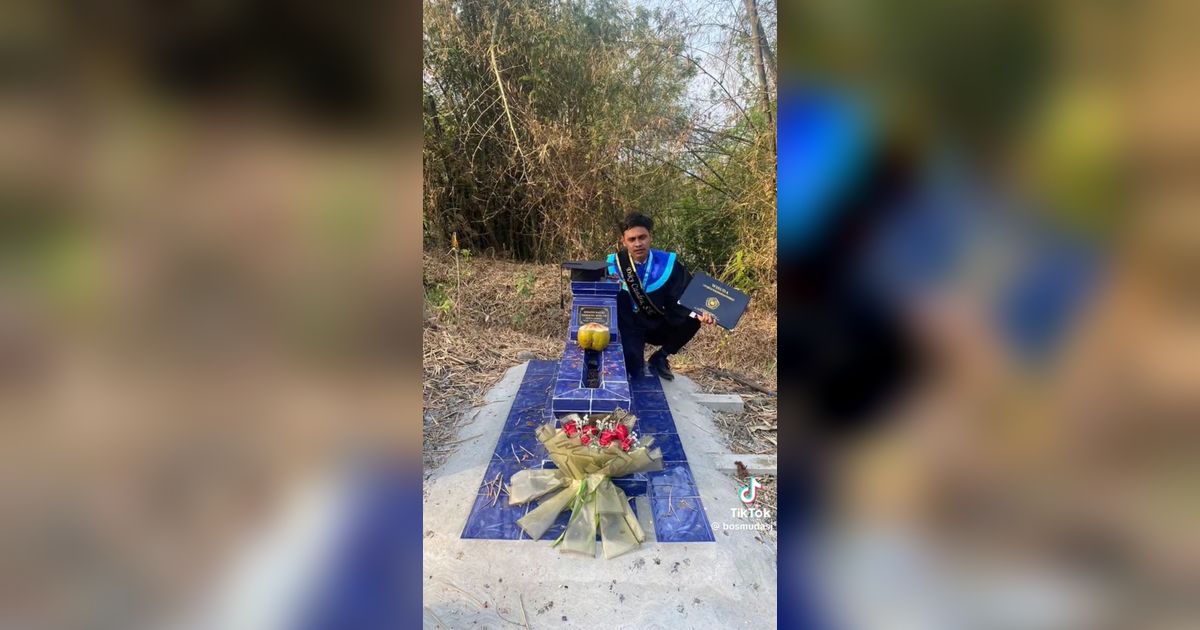 Aksi Pria Datangi Makam Istrinya usai Diwisuda Ini Viral, Bikin Warganet Terharu