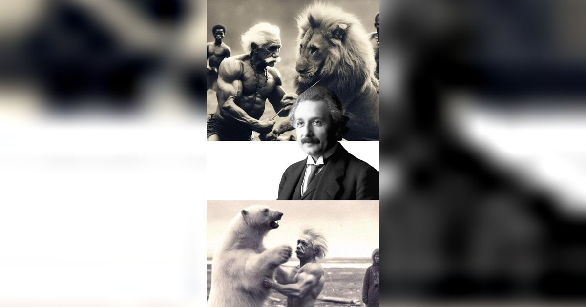 Einstein di Foto AI Ini Punya Job Baru Jadi Pawang Binatang, Harimau Dibuat Kuda-kudaan