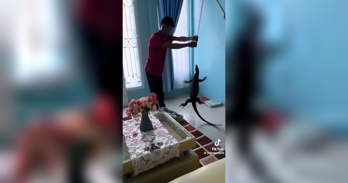 Serba Bisa, Aksi Kurir Paket Bantu Tangkap Biawak Masuk Rumah Ini Viral