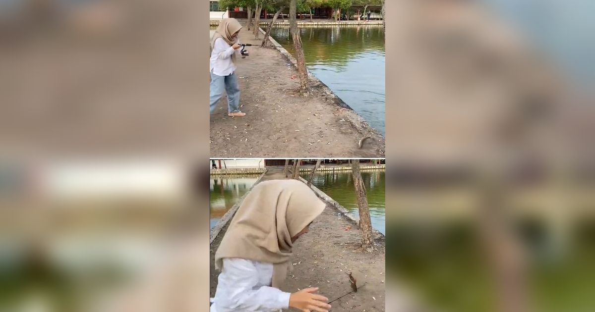 Viral Momen Kocak Wanita saat Mancing, Udah Dapat Ikan Malah Kabur