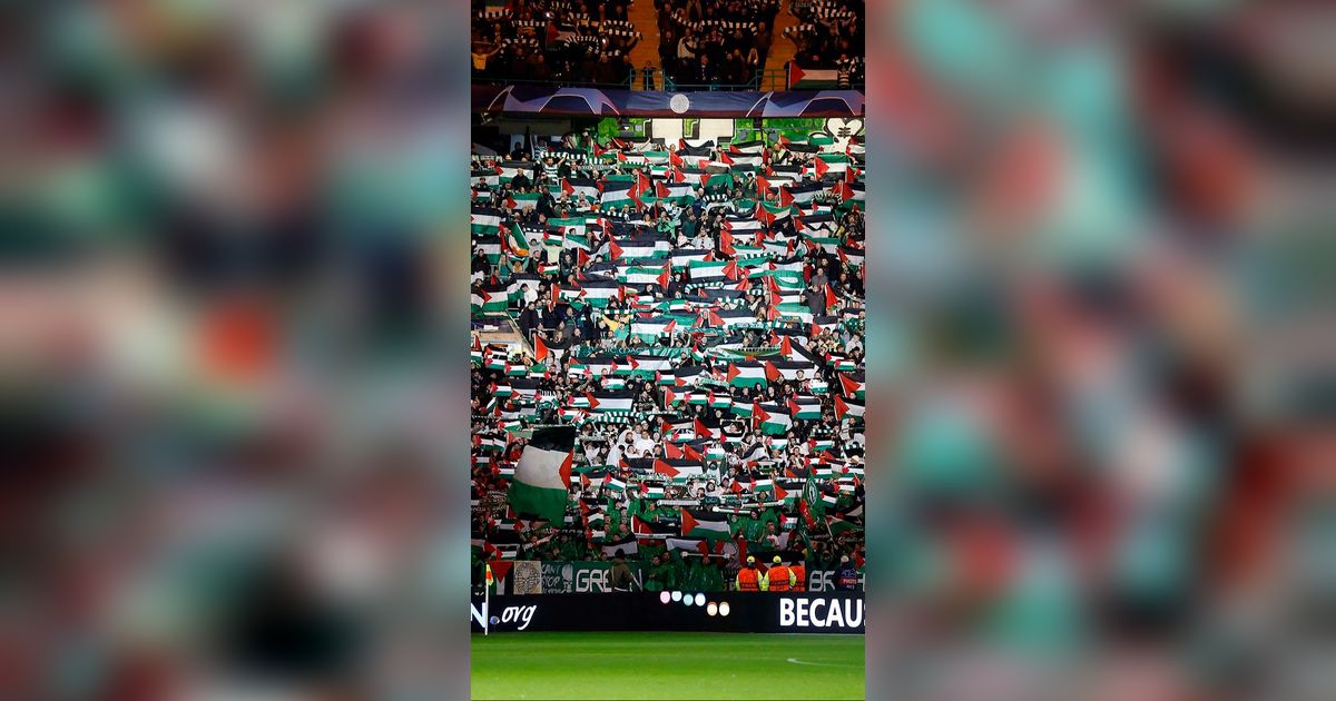 FOTO: Tak Gentar Sanksi UEFA, Ribuan Suporter Celtic Kibarkan Bendera Palestina