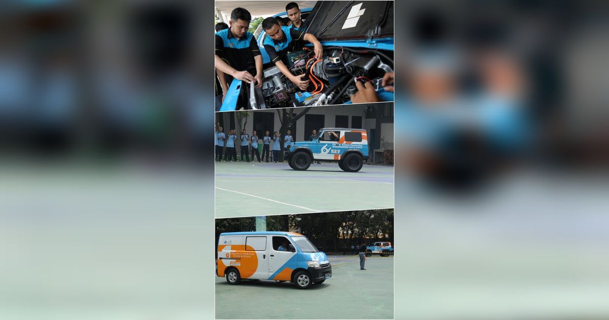 FOTO: Melihat Uji Coba Dua Mobil Hasil Konversi dari Mesin Konvensional ke Listrik Karya Pelajar SMK di Jakarta