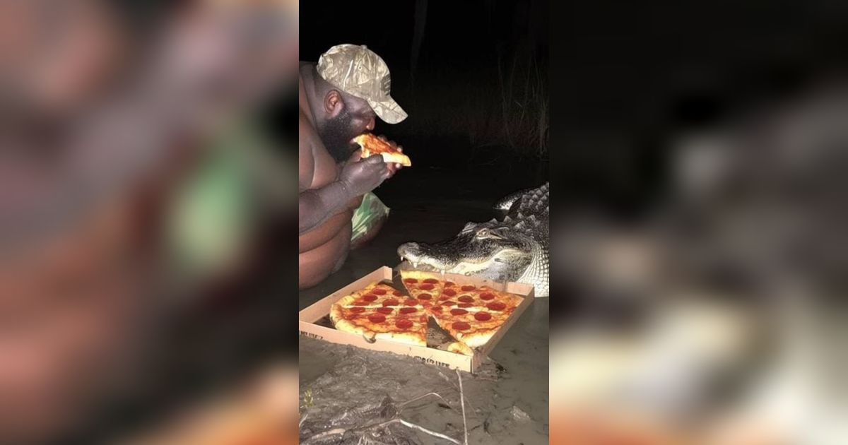 Viral Foto Pria Besar Duel dengan Banyak Buaya Gara-gara Urusan Pizza, Ini Fakta Sebenarnya