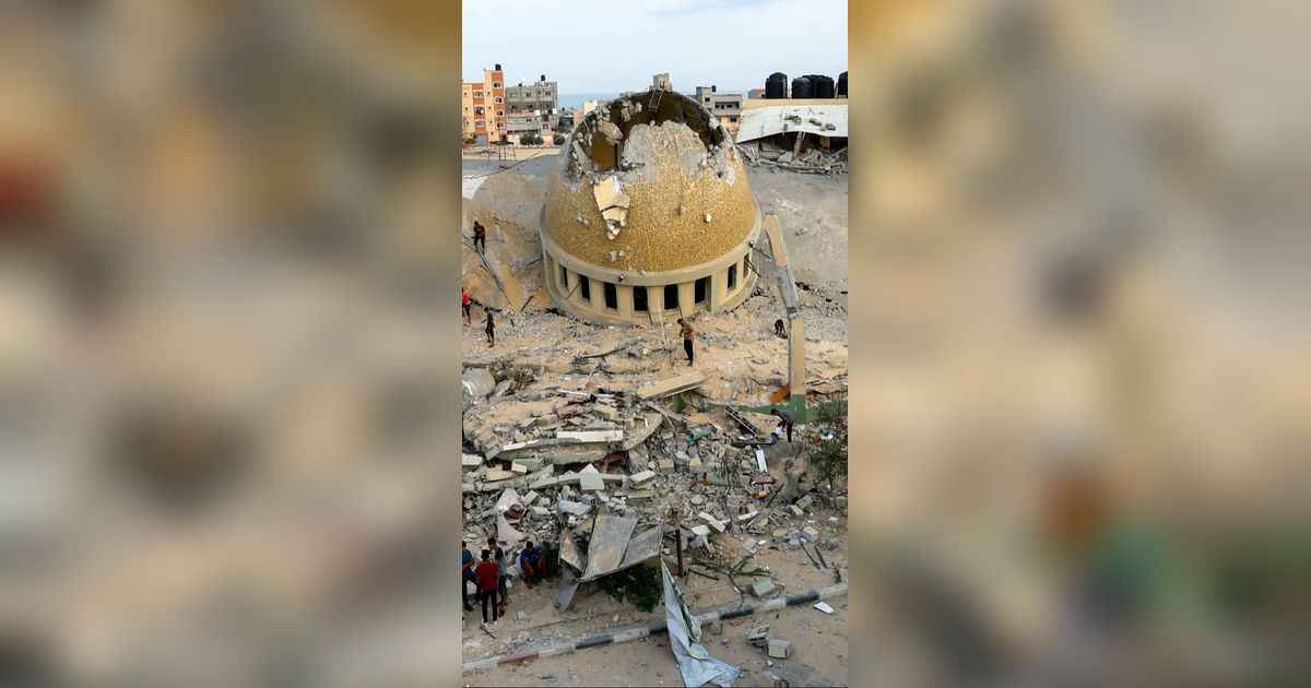 FOTO: Kondisi Masjid Al-Amin Muhammad di Gaza yang Hancur Dirudal Jet Tempur Israel