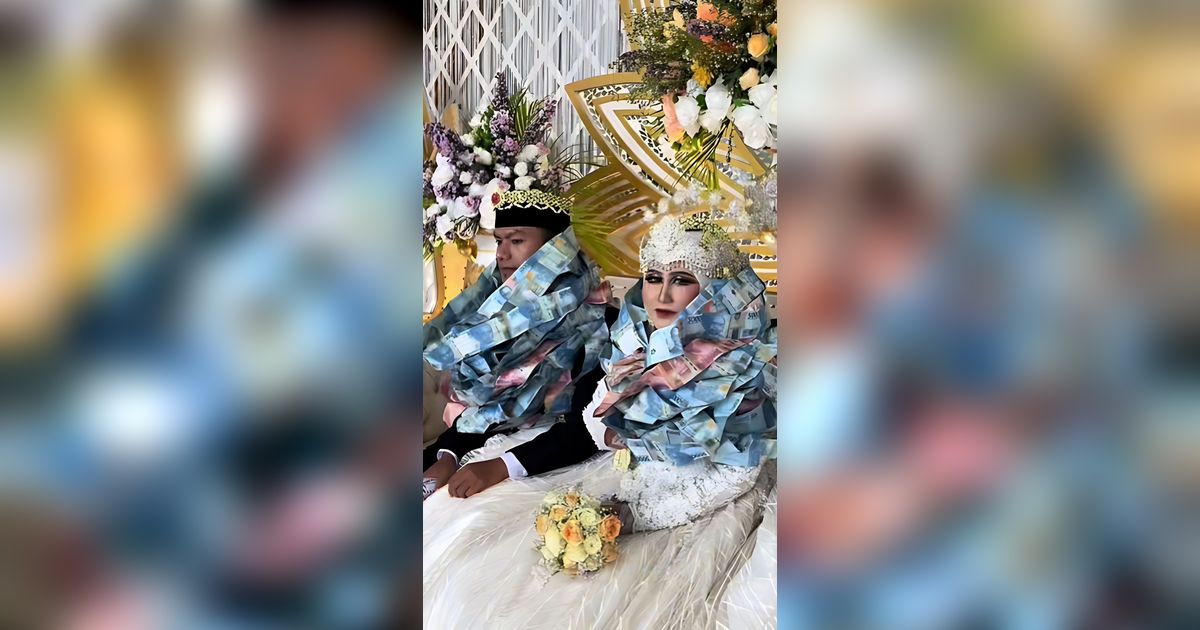 Viral! Sepasang Pengantin di Bangkalan Dapat Saweran Kalung Uang Bertumpuk-tumpuk, Jomblowati Gercep Cari Info Cowok Madura