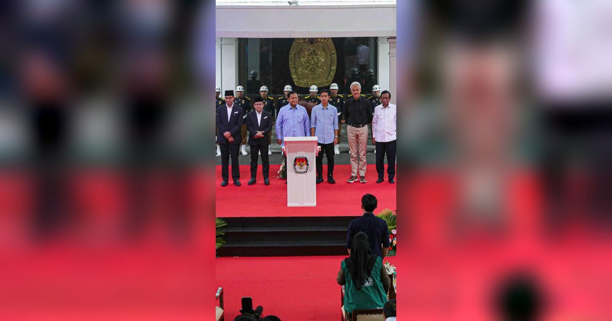 FOTO:  Ekspresi Tiga Pasangan Capres dan Cawapres RI Deklarasi Kampanye Pemilu Damai 2024 di Kantor KPU