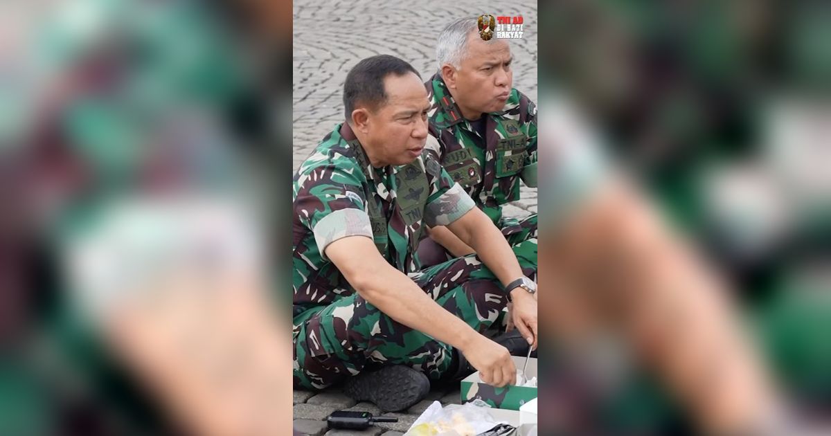 Merakyat, Kasad Agus Subiyanto Makan Nasi Kotak di Emperan Monas Bareng Prajurit TNI dari Pangkat Rendah Sampai Perwira