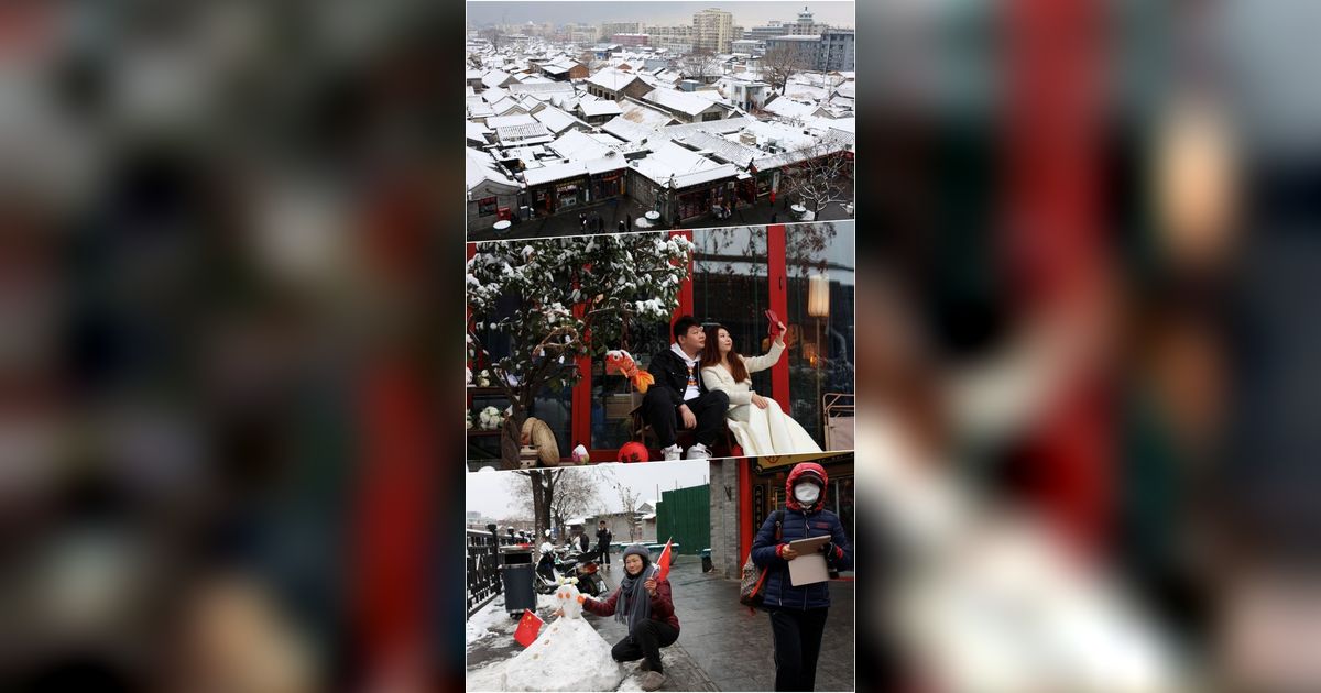 FOTO: Suka Cita dan Duka Masyarakat Beijing Menyambut Salju Pertama di Musim yang Lebih Dingin Ekstrem