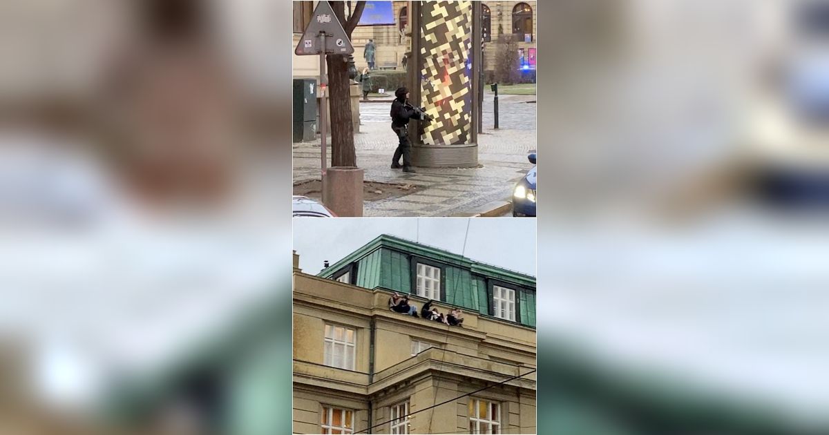 FOTO: Mencekam Penembakan Massal di Universitas Praha: Polisi Bersenapan Serbu Siaga hingga Kepanikan Orang-Orang Berlindung di Atap Gedung