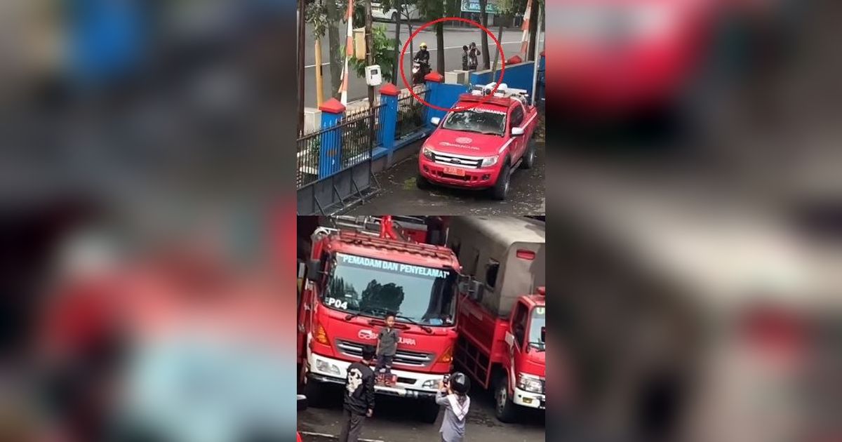 Viral Momen Satu Keluarga Curi-curi Foto Dekat Mobil Pemadam, Begini Reaksi Petugas Damkar yang Banjir Pujian