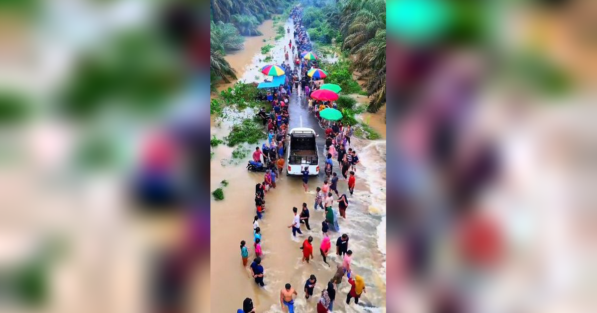 VIDEO: Banjir di Kebun Sawit Riau Malah Jadi Lokasi Wisata Dadakan, Pedagang Berjejer Sepanjang Jalan