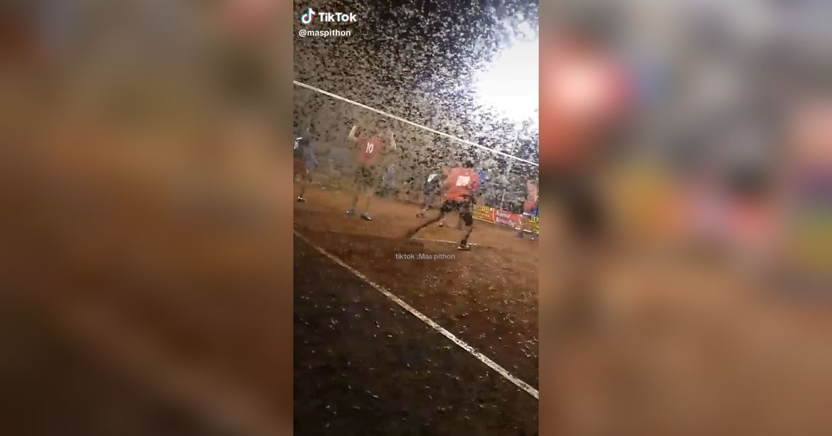 Gak Ngaruh, Bapak-Bapak Ini Tetap Main Voli Meski Dikerubungi Ribuan Laron