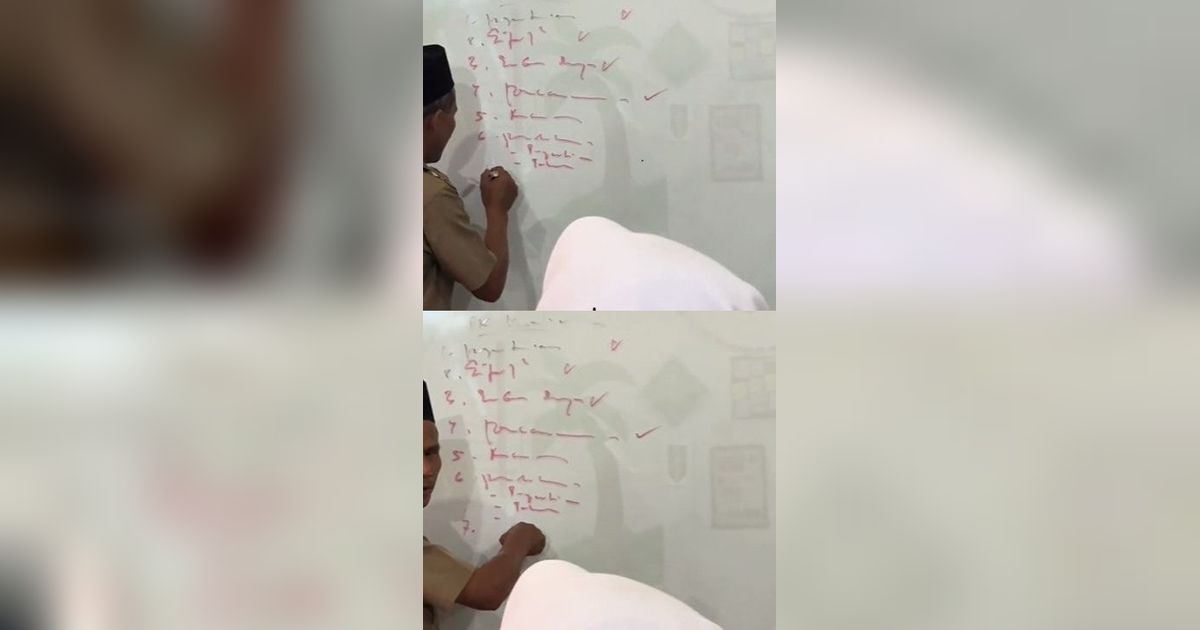 Viral Siswa Perlihatkan Gurunya Mengajar di Kelas, Tulisannya Bikin Salah Fokus