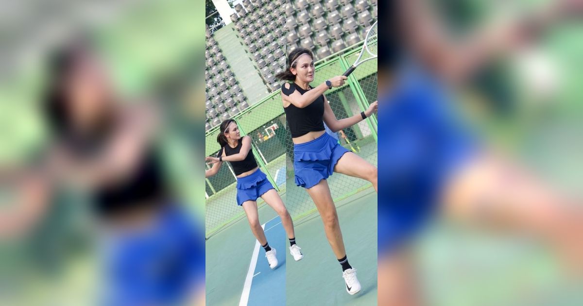 8 Foto Luna Maya Yang Sempat Salah Teknik Hingga Cidera Saat Main Tenis