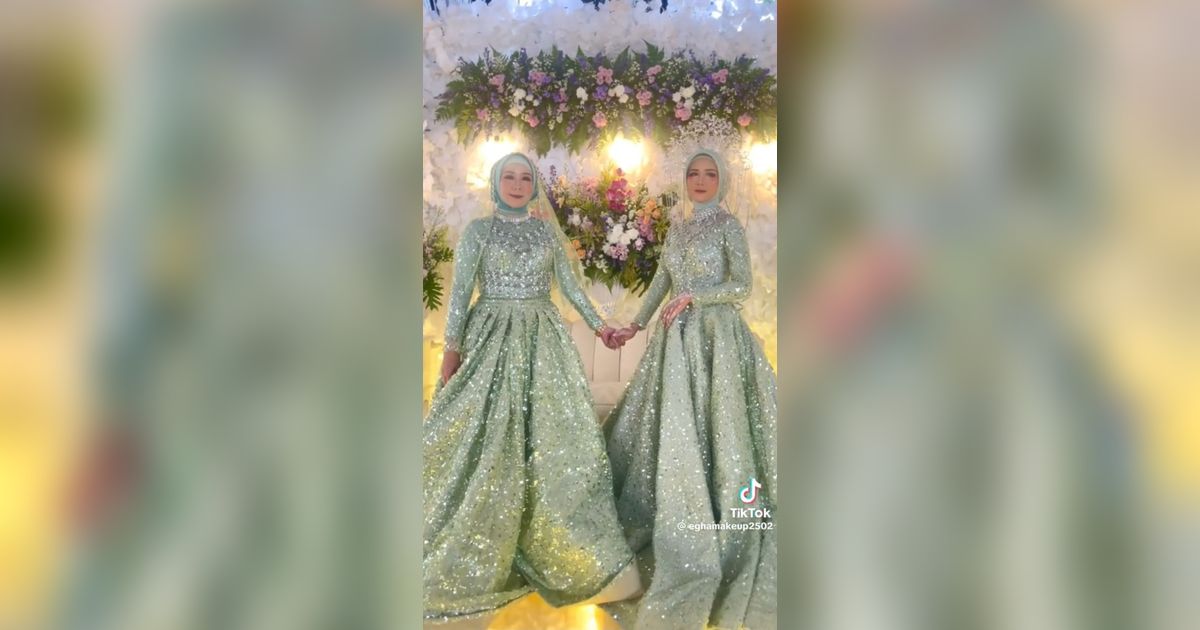 Tak Mau Kalah, Ibu Pengantin Ini Pakai Gaun Sama Persis dengan Anaknya