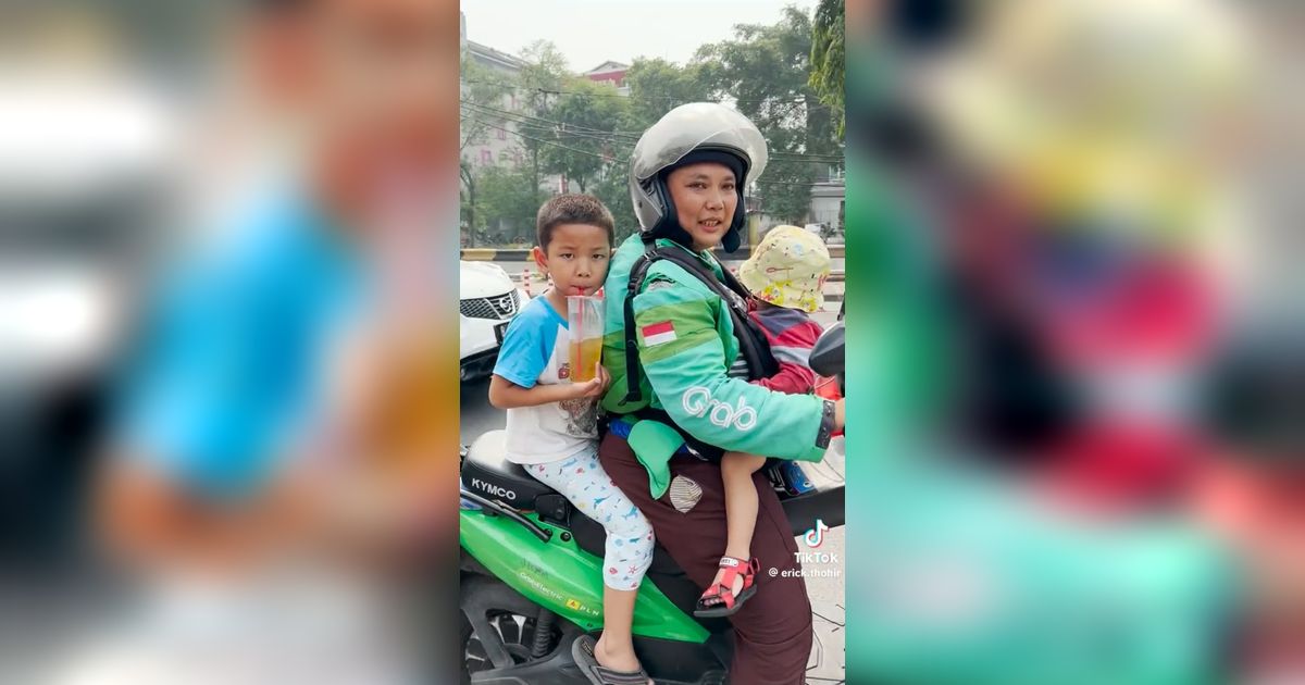 Momen Driver Ojol Wanita yang Bawa Dua Anaknya Ngojek Bertemu Erick Thohir, Dapat Hadiah Motor