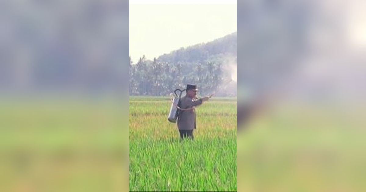 Gagah Berseragam Polri, Intip Momen Jenderal Bintang 1 Besan Ketua MPR Turun ke Sawah Nyemprot Padi