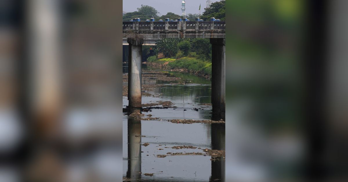 FOTO: Musim kemarau, Kondisi Air di Kanal Banjir Timur Menyusut dan Nyaris Kering, Beginilah Penampakannya Sekarang