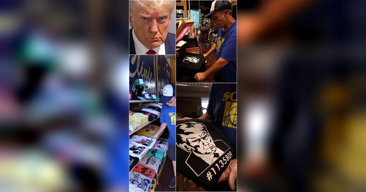 FOTO: Setelah Foto Ekspresinya Viral Dipenjara, Kini Wajah Cemberut Donald Trump Dicetak Massal di Kaos hingga Mug