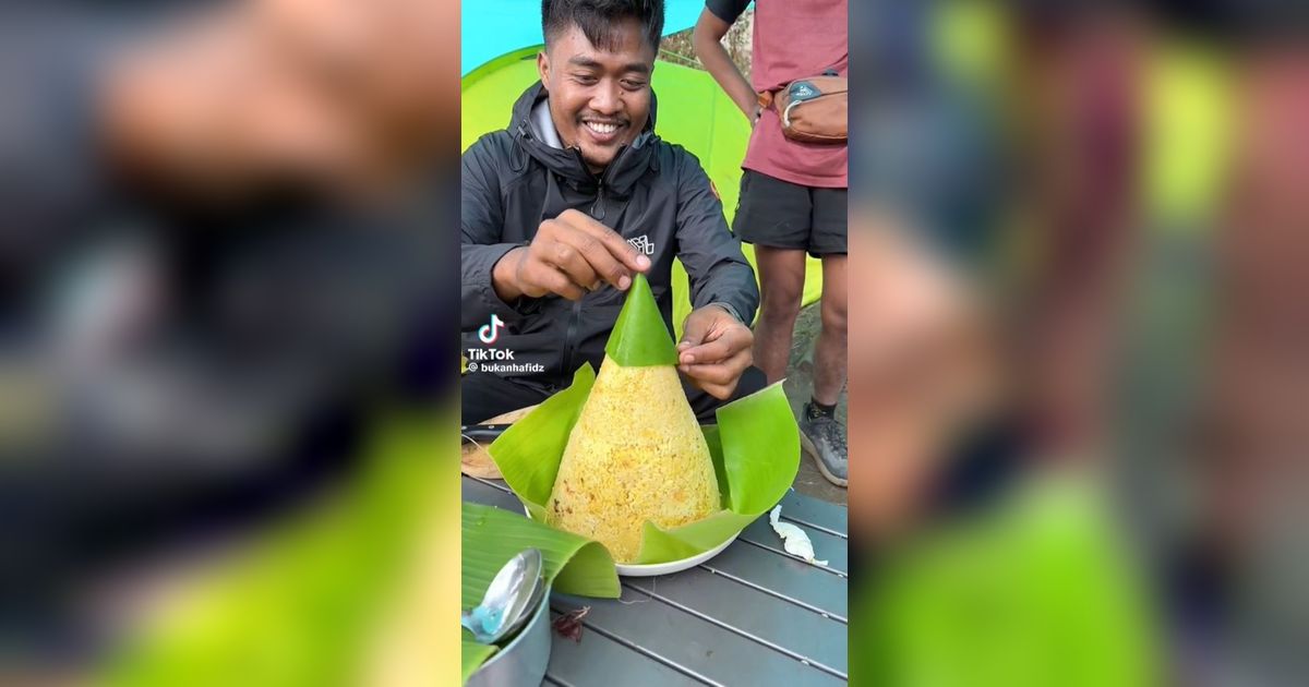 Alih-Alih Masak Simple, Pria Ini Justru Bikin Nasi Tumpeng di Gunung Rinjani