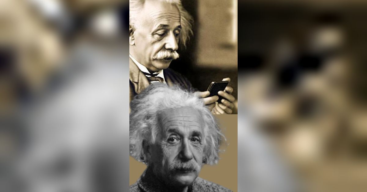 Begini Wajah Serius Einstein Kalau Lagi Pegang HP Versi AI