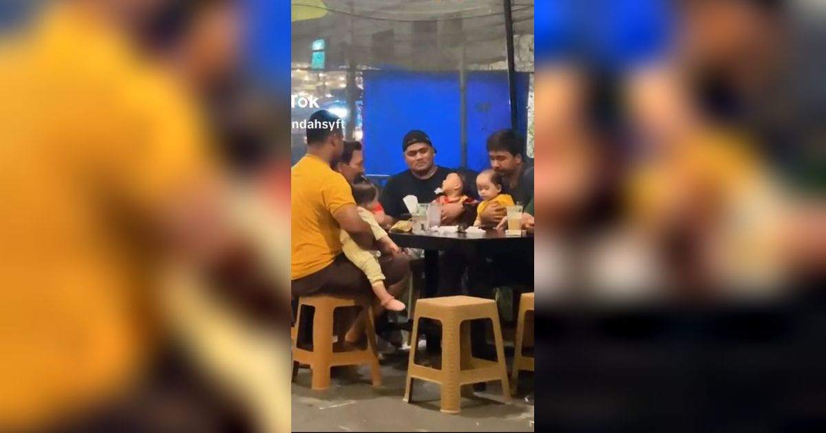 Viral Bapak-Bapak Muda Nongkrong Sambil Momong Anak, Curi Perhatian Warganet