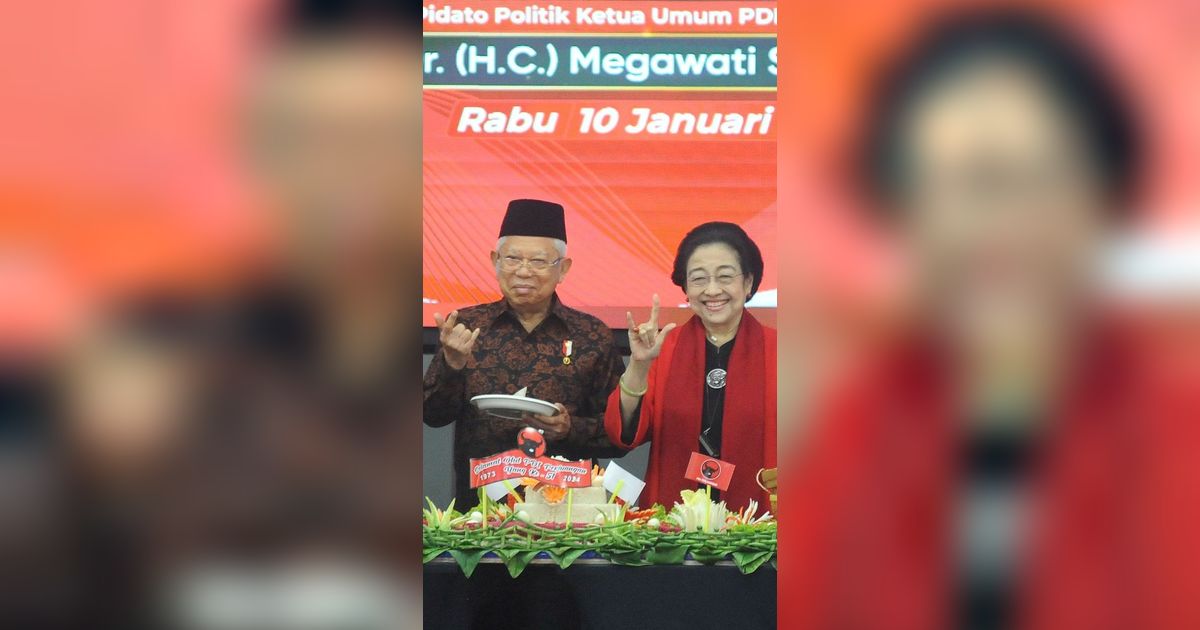 VIDEO: Heboh Wapres Ma'ruf Amin 'Salam Metal' Tiga Jari Dekat Megawati di HUT PDIP