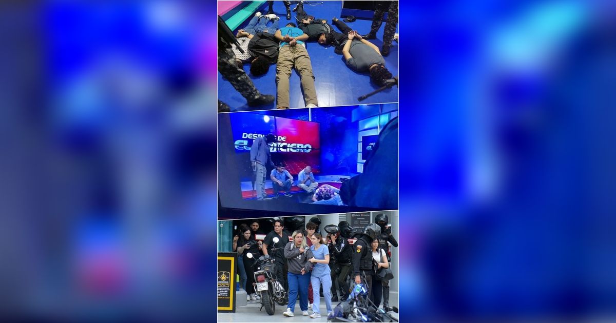 FOTO: Detik-Detik Geng Bersenjata Menyerbu Studio Televisi yang Sedang Siaran Langsung hingga Berakhir Ditangkap Polisi Ekuador