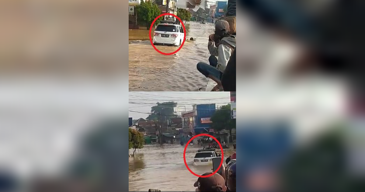 Viral Momen Pengendara Mobil Nekat Terobos Jalanan Banjir Meski Sudah Diingatkan Warga, Begini Aksinya