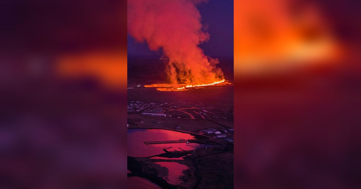 FOTO: Dahsyatnya Letusan Gunung Api di Islandia, Lava Pijar Mengalir ke Kota dan Bakar Rumah-Rumah Penduduk