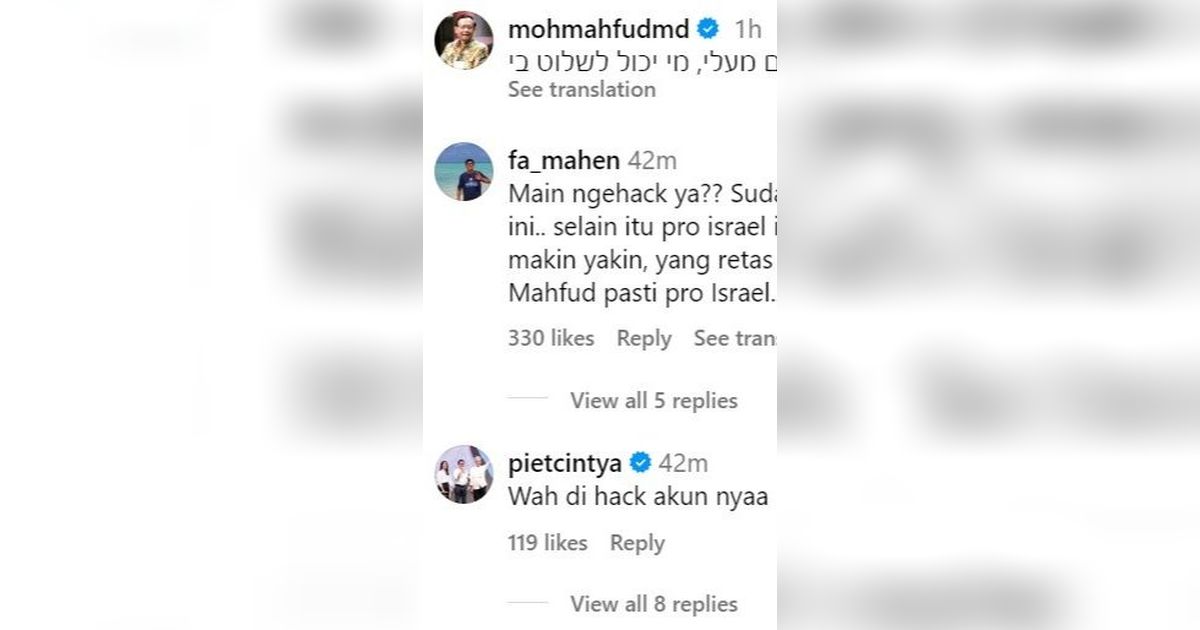 Akun Instagram Mahfud Di-hack, Posting Orang Asing Sundul Bola