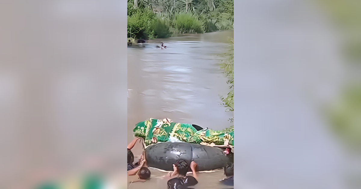 Potret Pilu Warga Lampung Berenang di Sungai Berarus Deras Antar Jenazah dengan Ban Bekas karena Tak Ada Jembatan