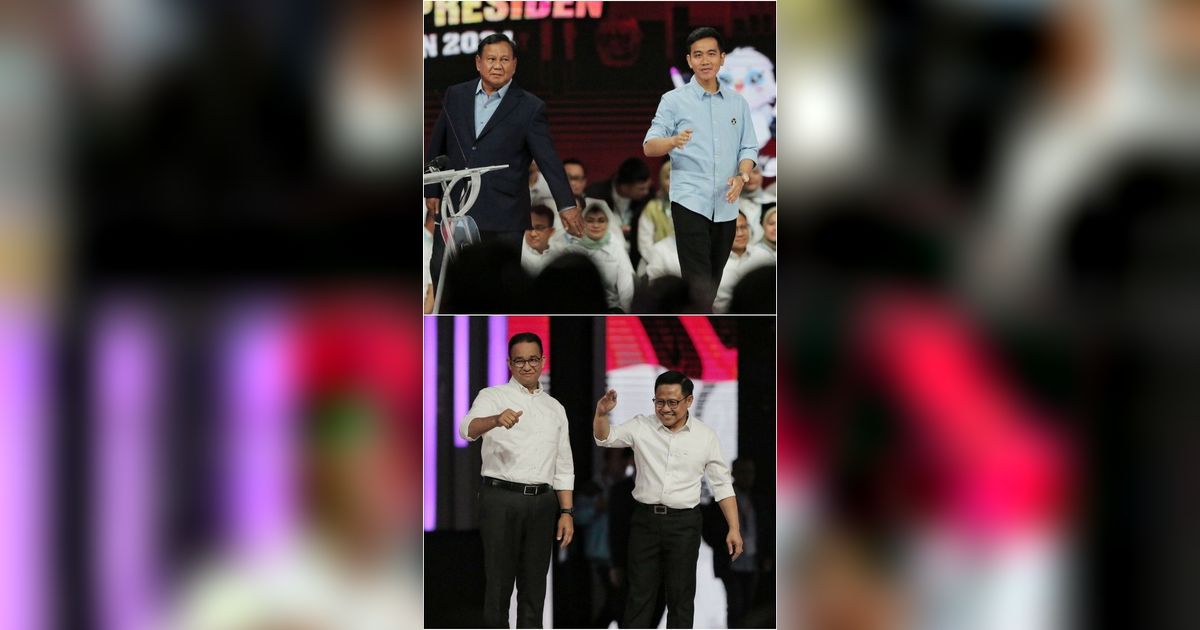 FOTO: Gaya Prabowo-Gibran hingga Senyuman Manis Anies-Muhaimin saat Masuk Panggung Debat Keempat Pilpres 2024