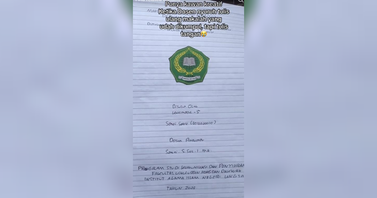 Momen Kocak Mahasiswa Dapat Tugas Makalah dari Dosen, Dibuat Full Tulisan Tangan, Entah Siapa yang Salah
