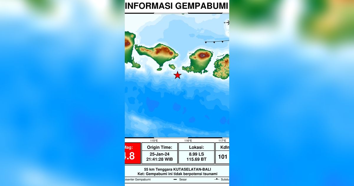 Bali dan Lombok Diguncang Gempa 4,8 Magnitudo