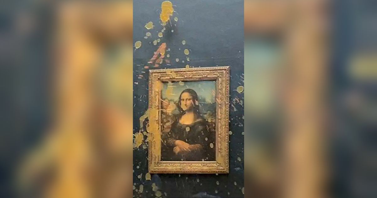 FOTO: Penampakan Lukisan Mona Lisa Dilempari Sup oleh Aktivis Perubahan Iklim