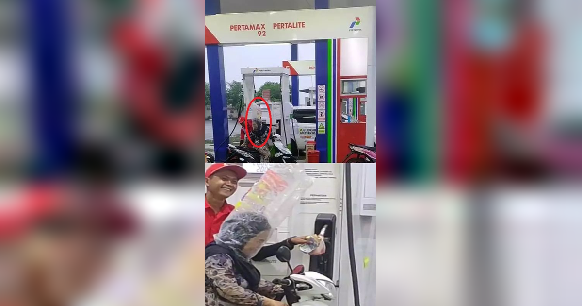 Viral Aksi Nyeleneh Emak-Emak Pakai Plastik di Kepala agar Tak Kehujanan, Bikin Petugas SPBU Senyum-Senyum